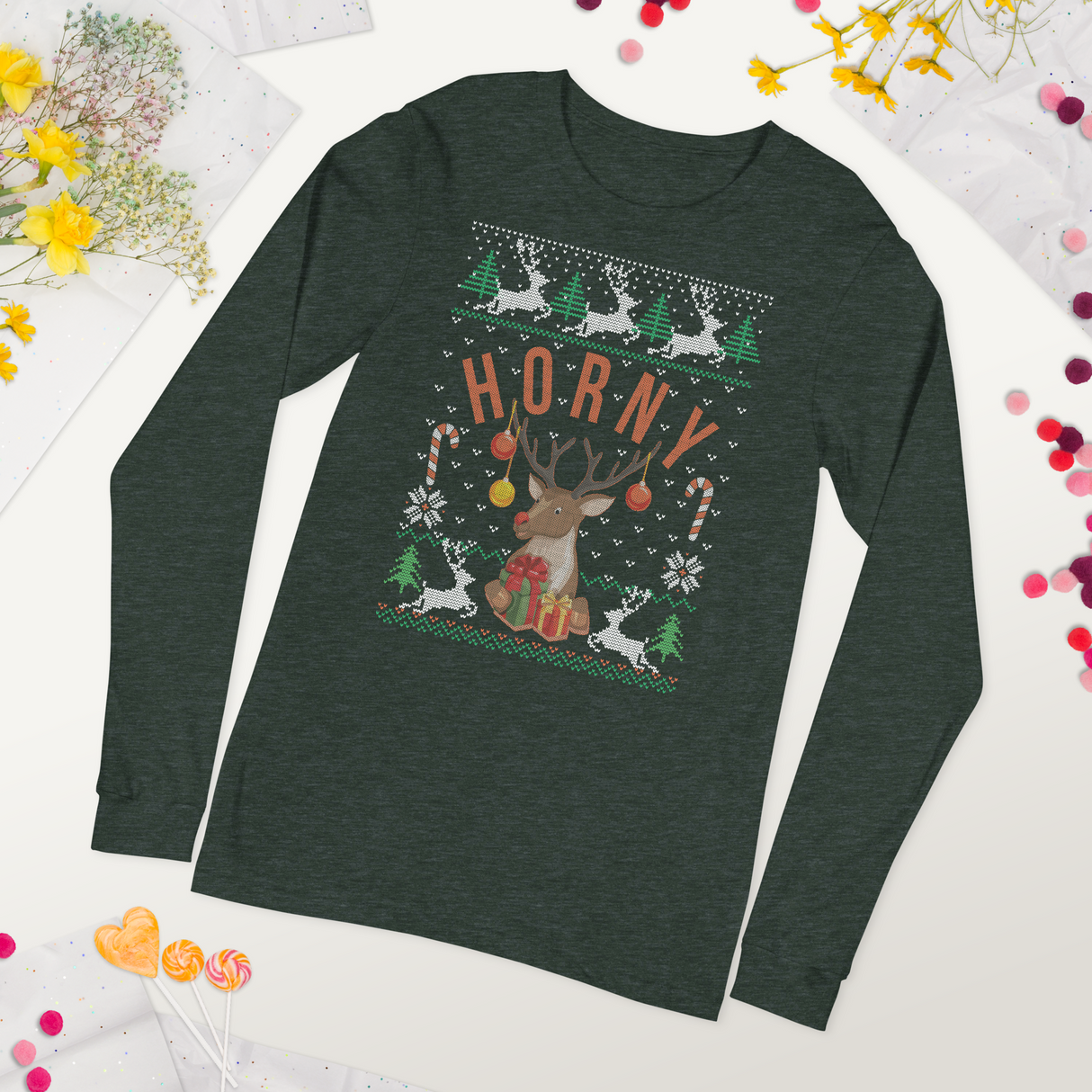 Horny (Ugly Christmas)-Christmas T-Shirts-Swish Embassy