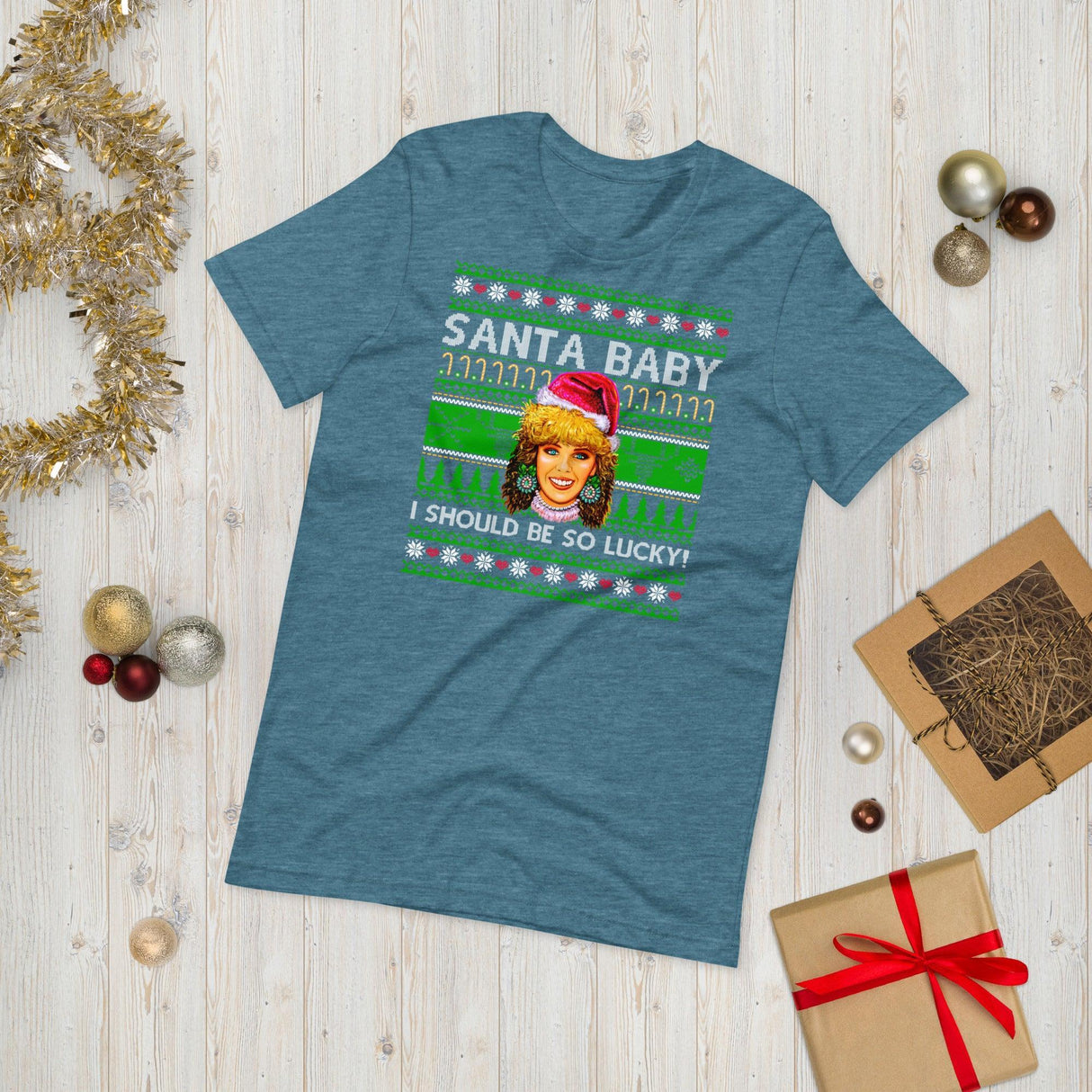 Santa Baby I Should Be So Lucky (Ugly Christmas)-T-Shirts-Swish Embassy