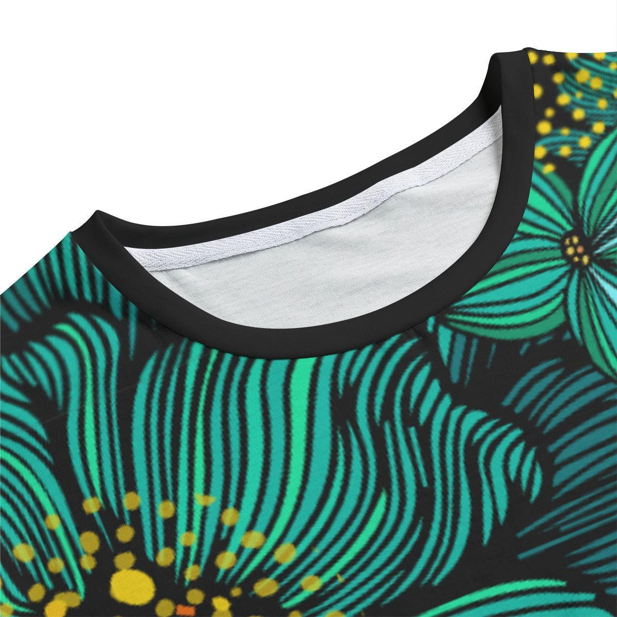 Turquoise Florals (Allover T-Shirt)-Allover T-Shirt-Swish Embassy