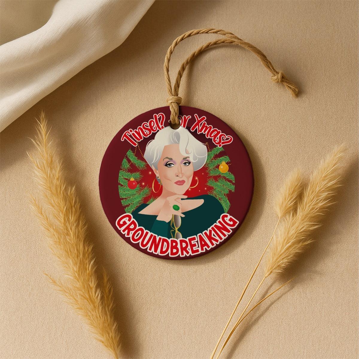 Tinsel for Xmas? Groundbreaking (Ceramic Holiday Keepsake)-Ceramic Holiday Keepsake-Swish Embassy
