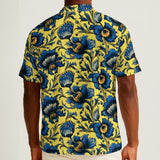 Azure Bloomscape (Cotton Button Shirt)-Cotton Button Shirt-Swish Embassy