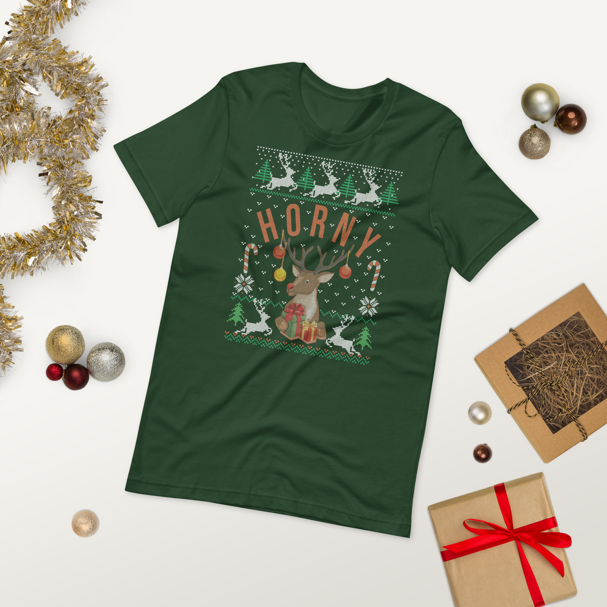 Horny (Ugly Christmas)-Christmas T-Shirts-Swish Embassy