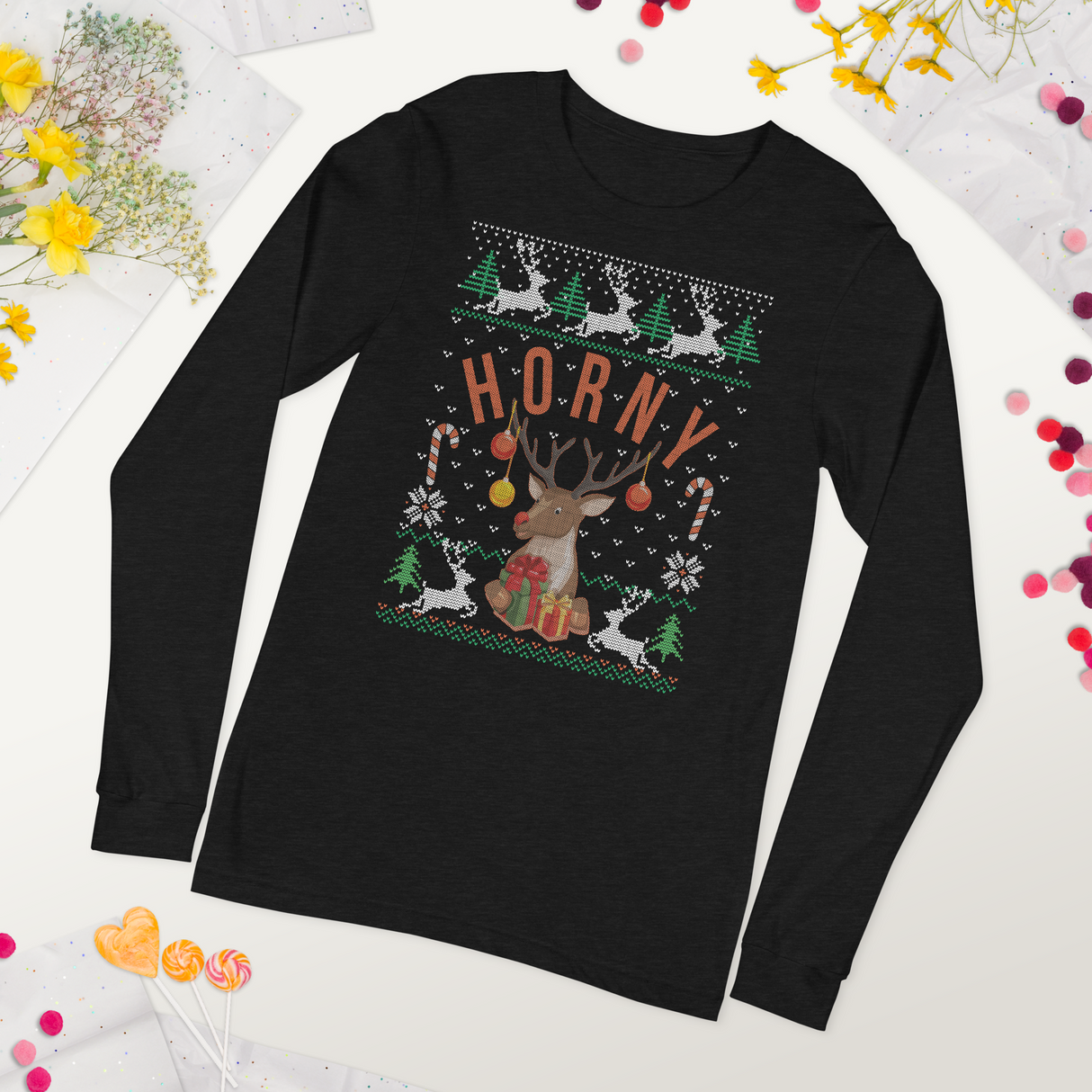 Horny (Ugly Christmas)-Christmas T-Shirts-Swish Embassy