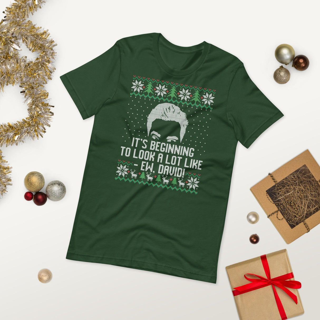 Ew David (Ugly Christmas)-T-Shirts-Swish Embassy