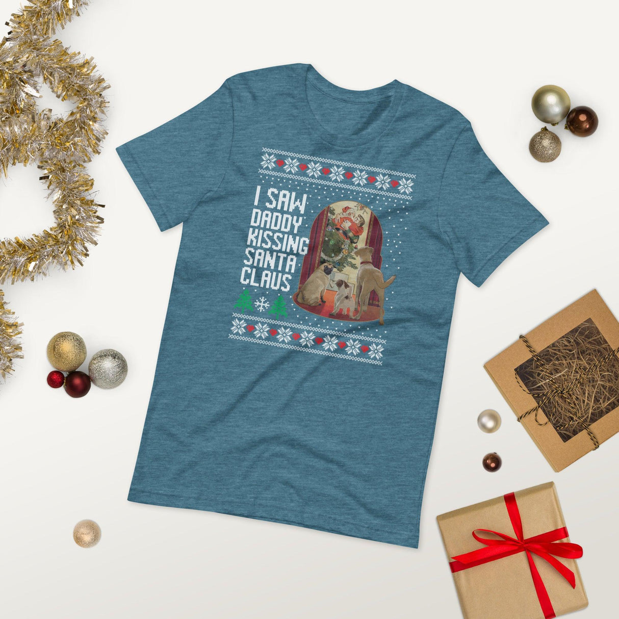 I Saw Daddy Kissing Santa Claus (Ugly Christmas)-T-Shirts-Swish Embassy